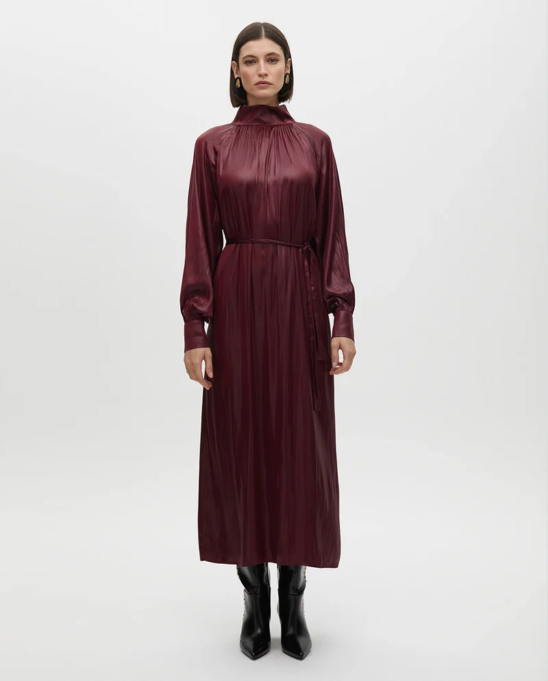 Lola Casademunt High Neck Dress with Waxed Effect Belt